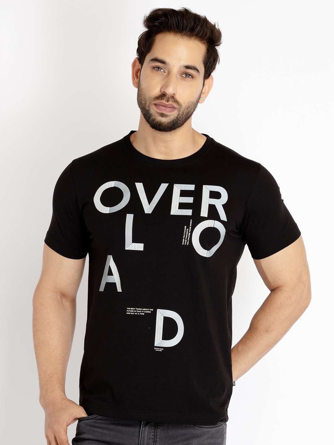 

Status Quo Men Typography Printed T-shirt, Black