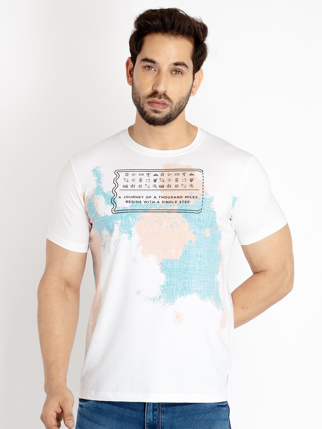 

Status Quo Men Abstract Printed Cotton T-shirt, White