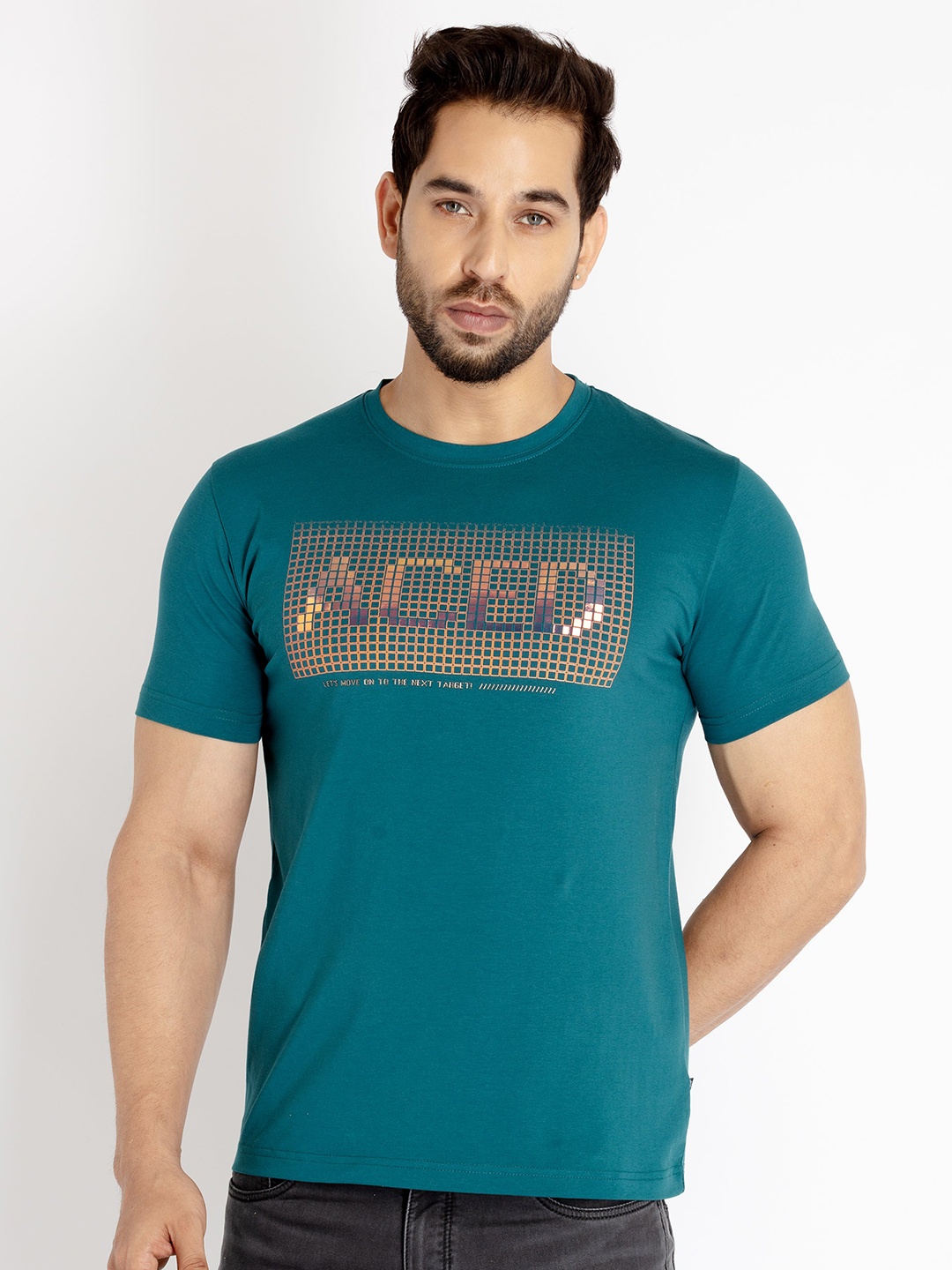 

Status Quo Men Typography Printed Cotton T-shirt, Teal