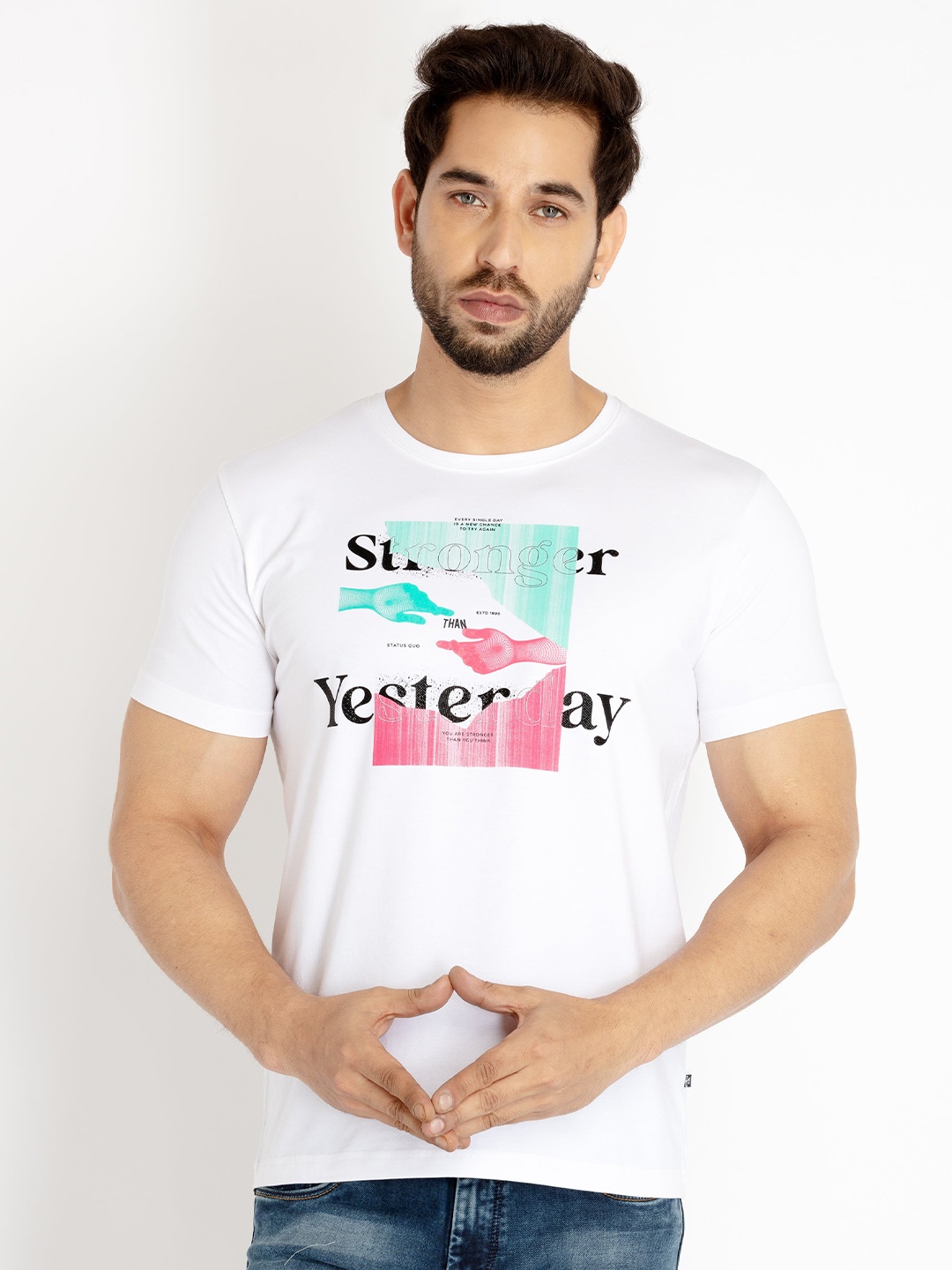 

Status Quo Men Typography Printed Cotton T-shirt, White