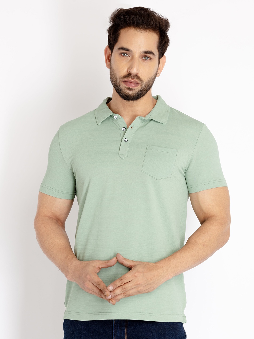 

Status Quo Men Polo Collar Cotton T-shirt, Green