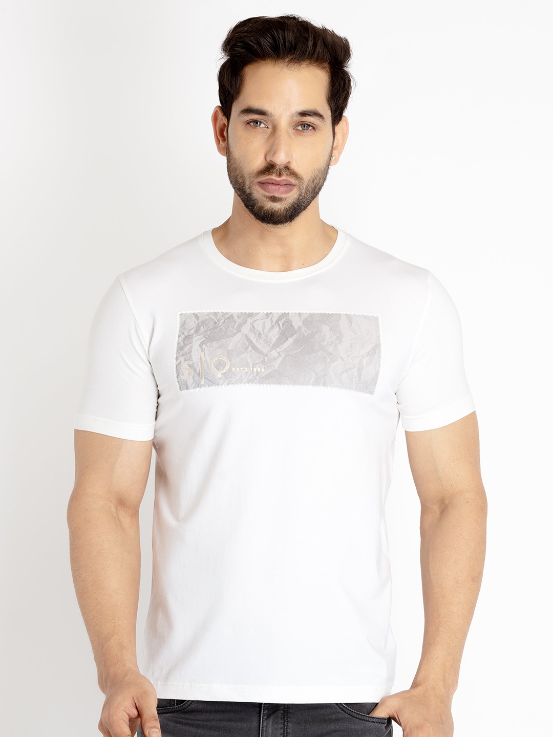 

Status Quo Men Printed Cotton T-shirt, White