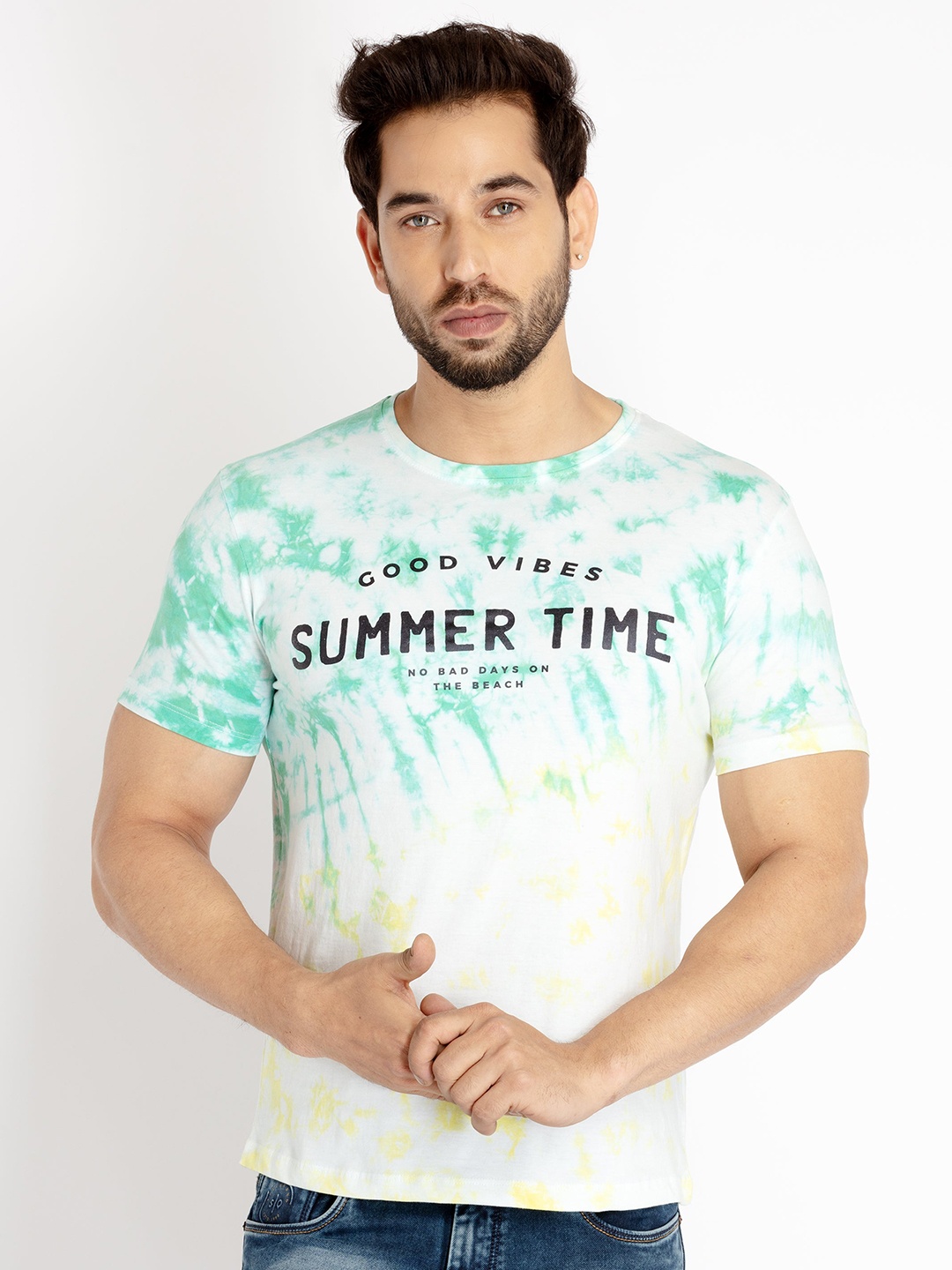 

Status Quo Men Tie and Dye Cotton T-shirt, Green
