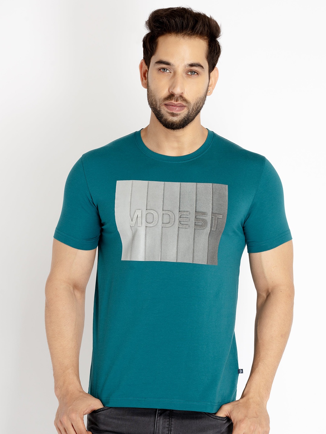 

Status Quo Men Typography Printed Cotton T-shirt, Teal