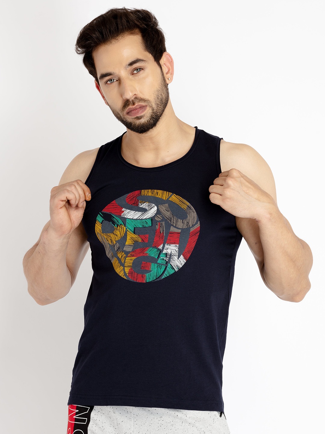 

Status Quo Men Graphic Printed Cotton T-shirt, Navy blue