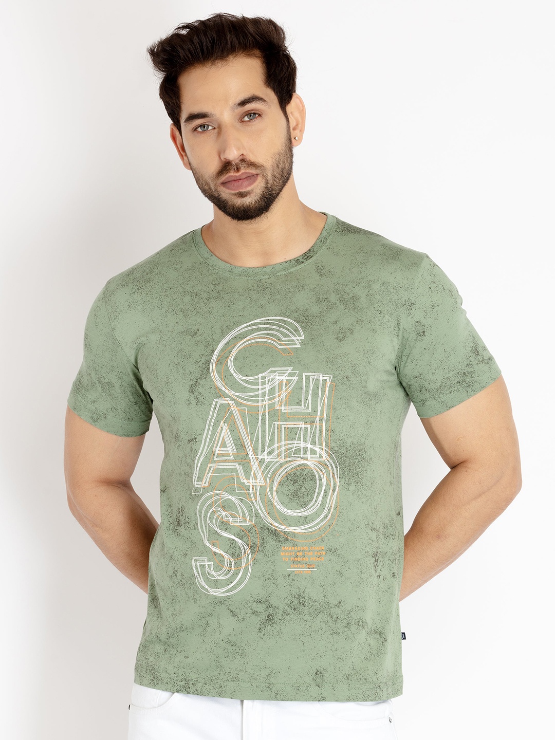 

Status Quo Me Typography Printed Cotton T-shirt, Green