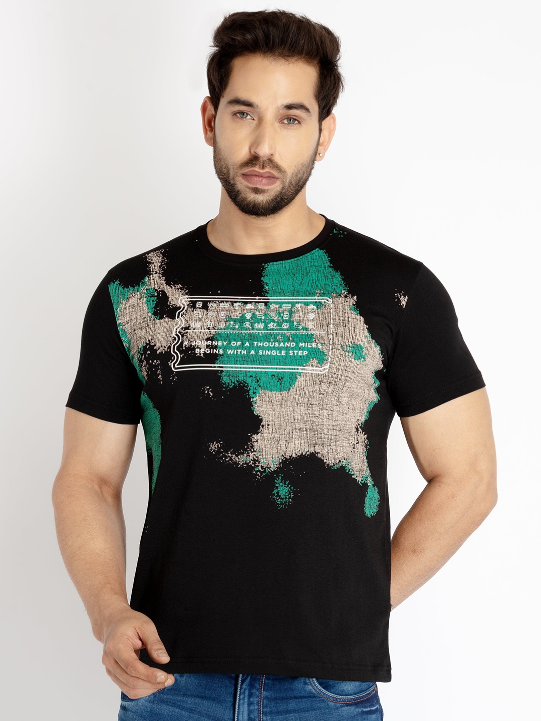 

Status Quo Men Round Neck Typography Printed Cotton T-shirt, Black