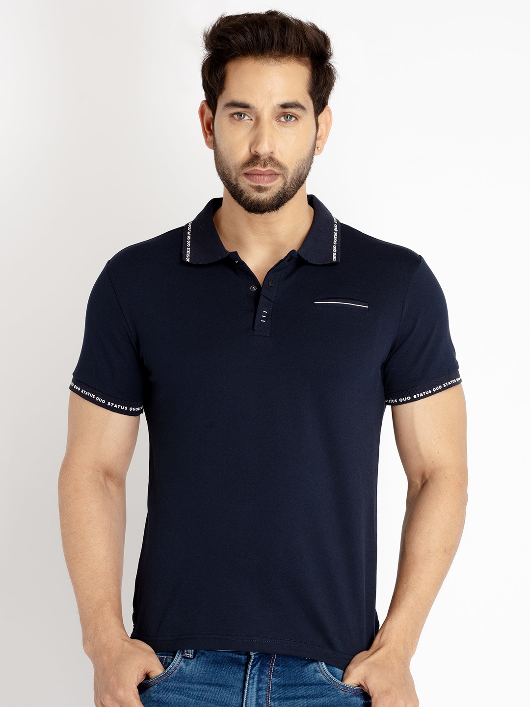 

Status Quo Men Polo Collar Cotton T-shirt, Navy blue