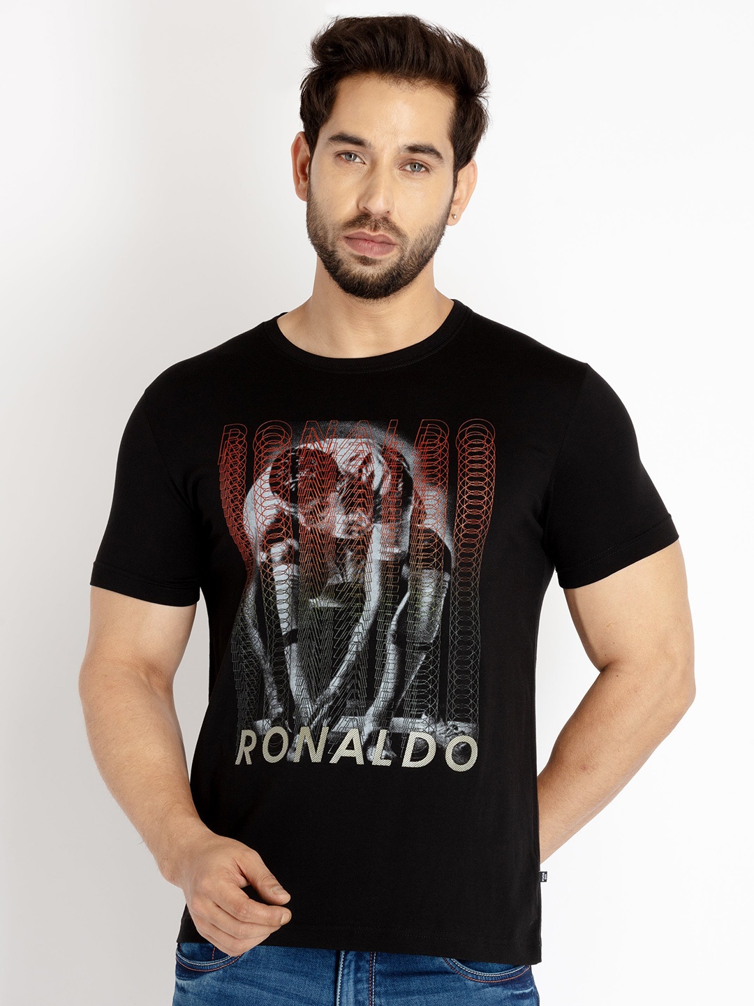 

Status Quo Men Printed Cotton T-shirt, Black