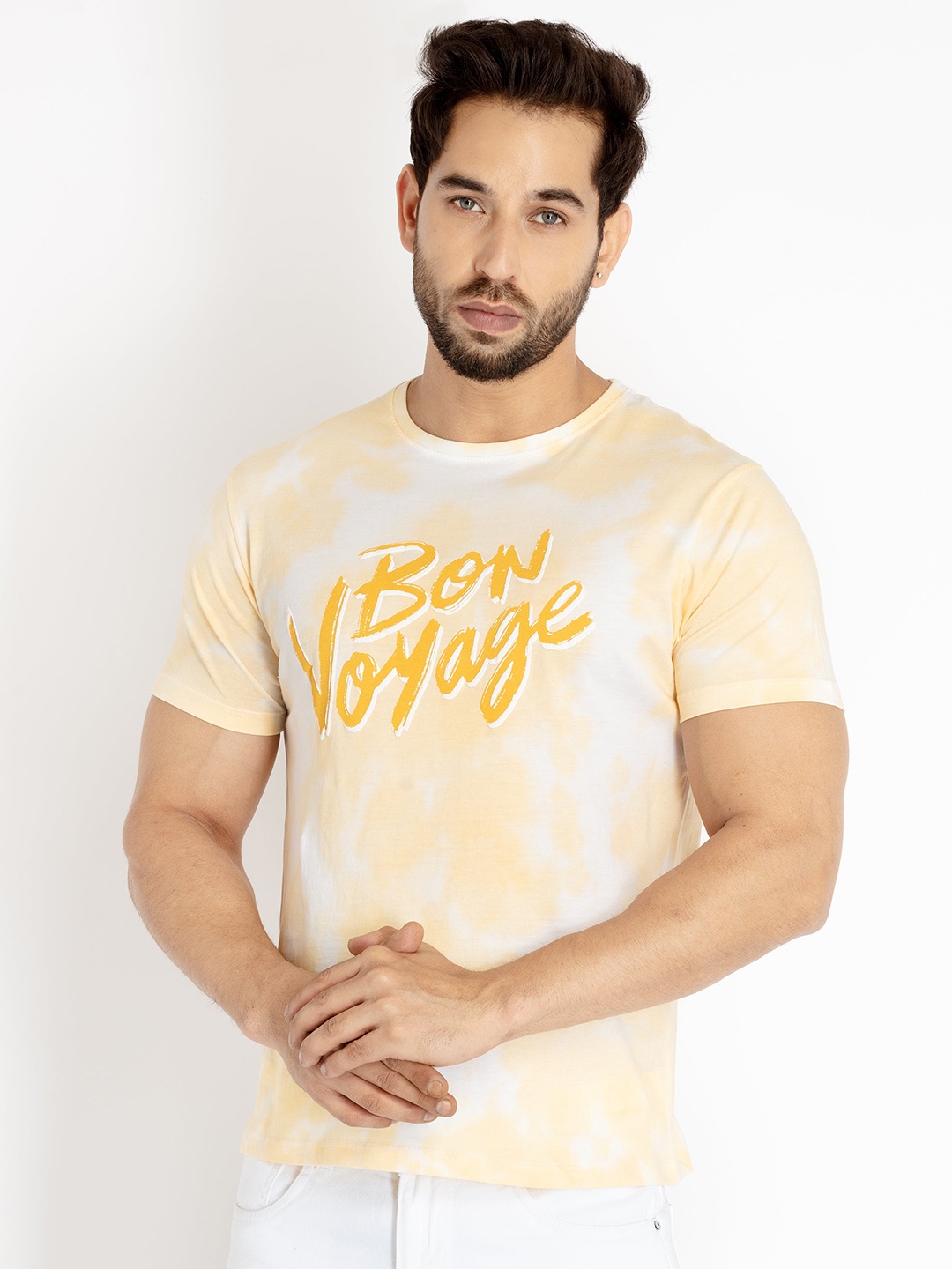 

Status Quo Men Typography Dyed Cotton T-shirt, Yellow