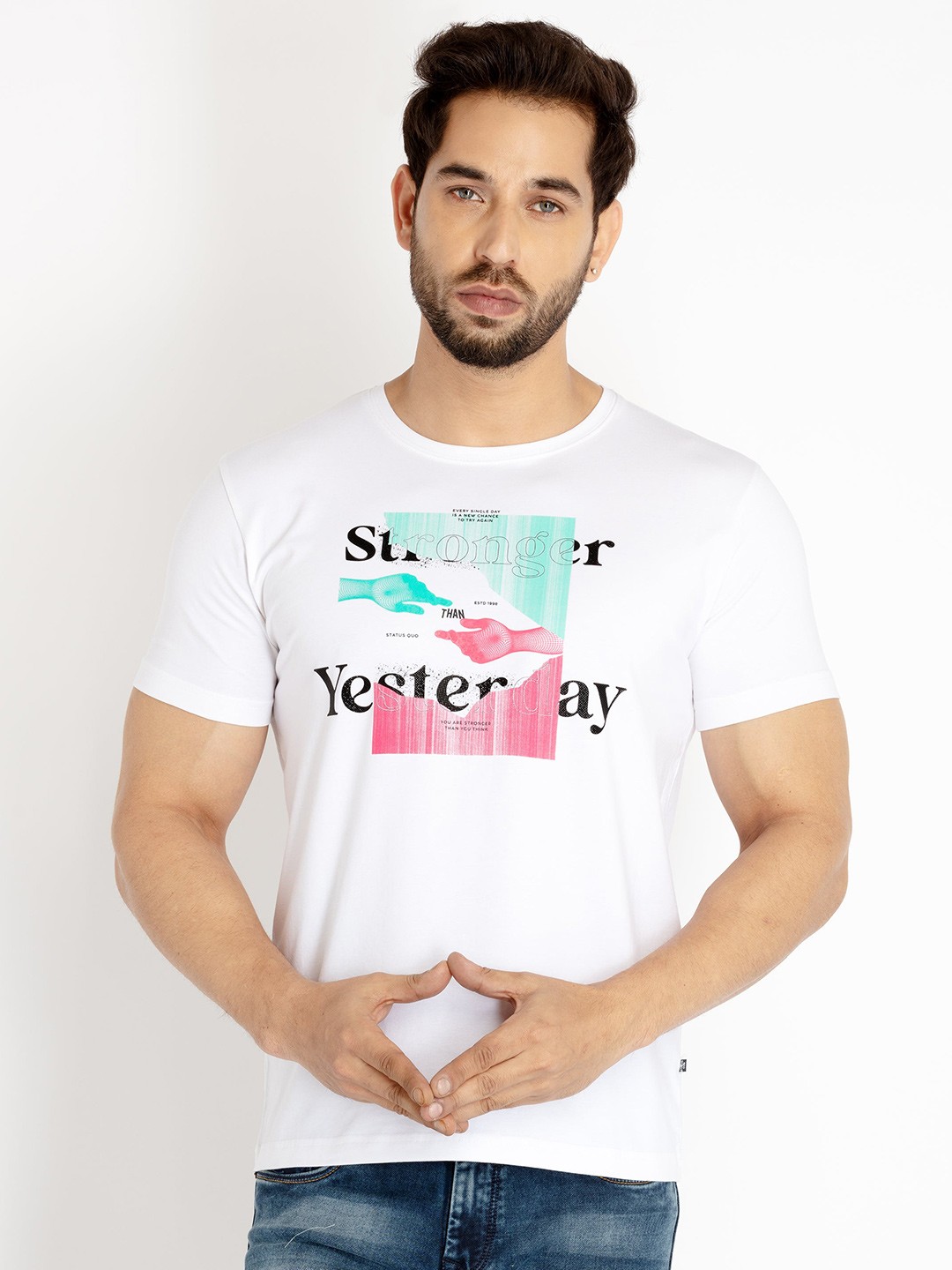 

Status Quo Men Typography Printed Cotton T-shirt, White