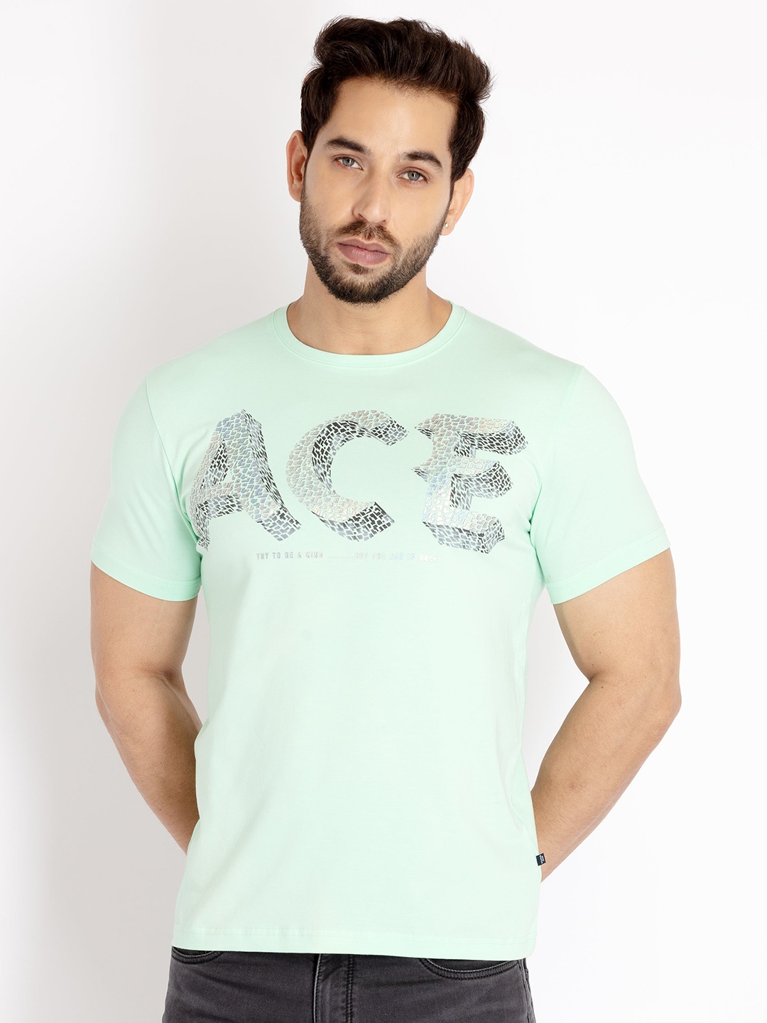 

Status Quo Men Typography Printed Cotton T-shirt, Sea green