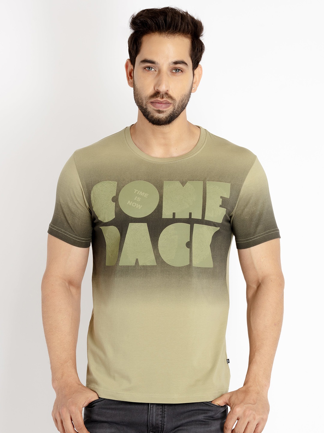 

Status Quo Men Plus Size Typography Printed T-shirt, Green