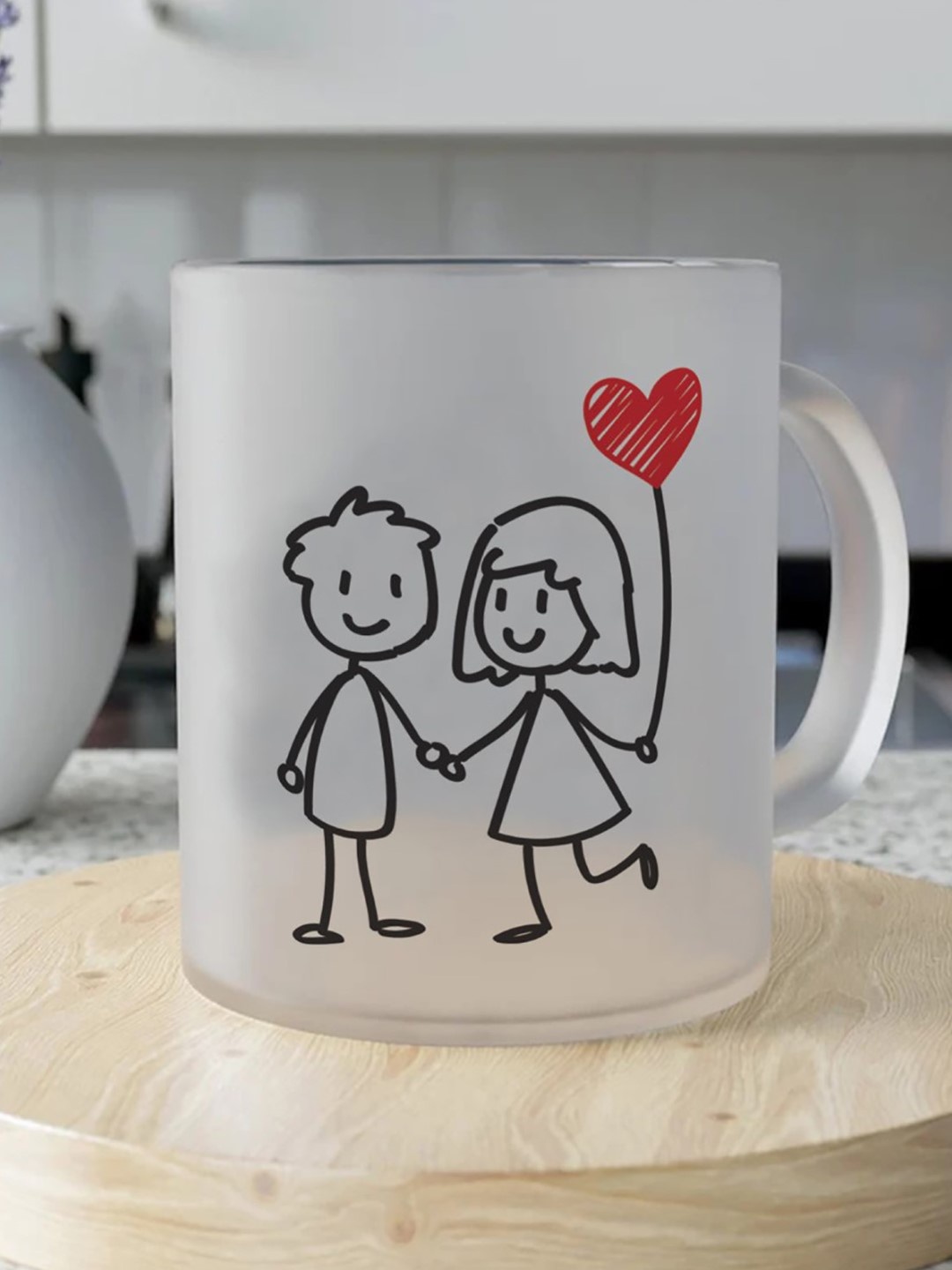 

Indigifts Valentine Day White & Black Printed Glass Matte Mug 325 ml