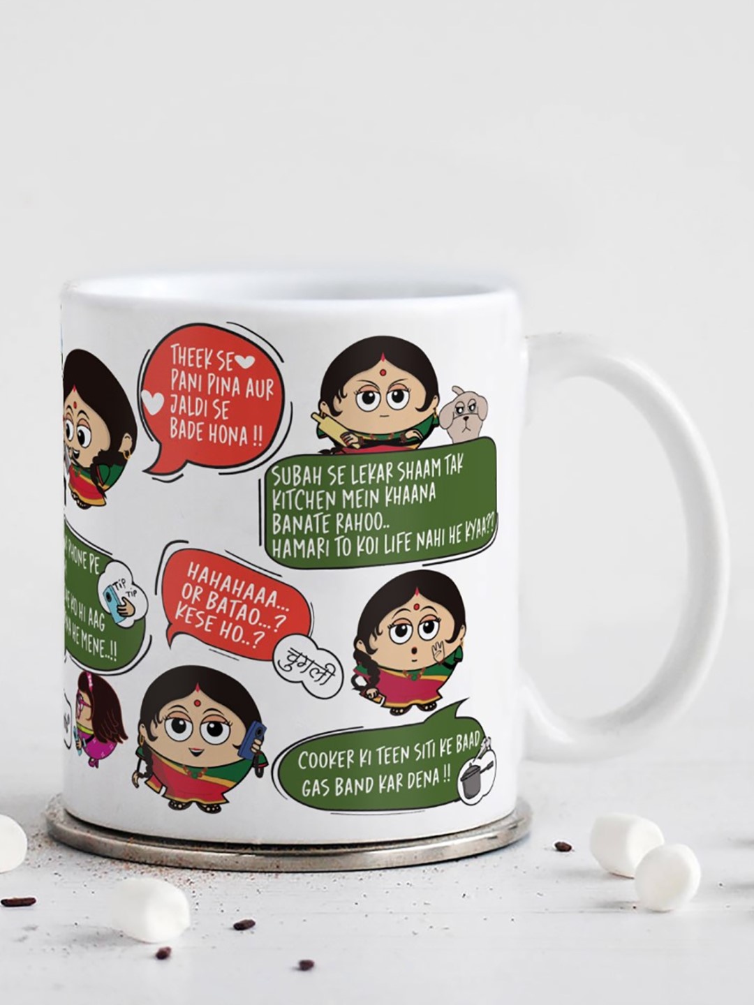 

Indigifts Mother's Day White & Green Printed Ceramic Glossy Mug 325 ml