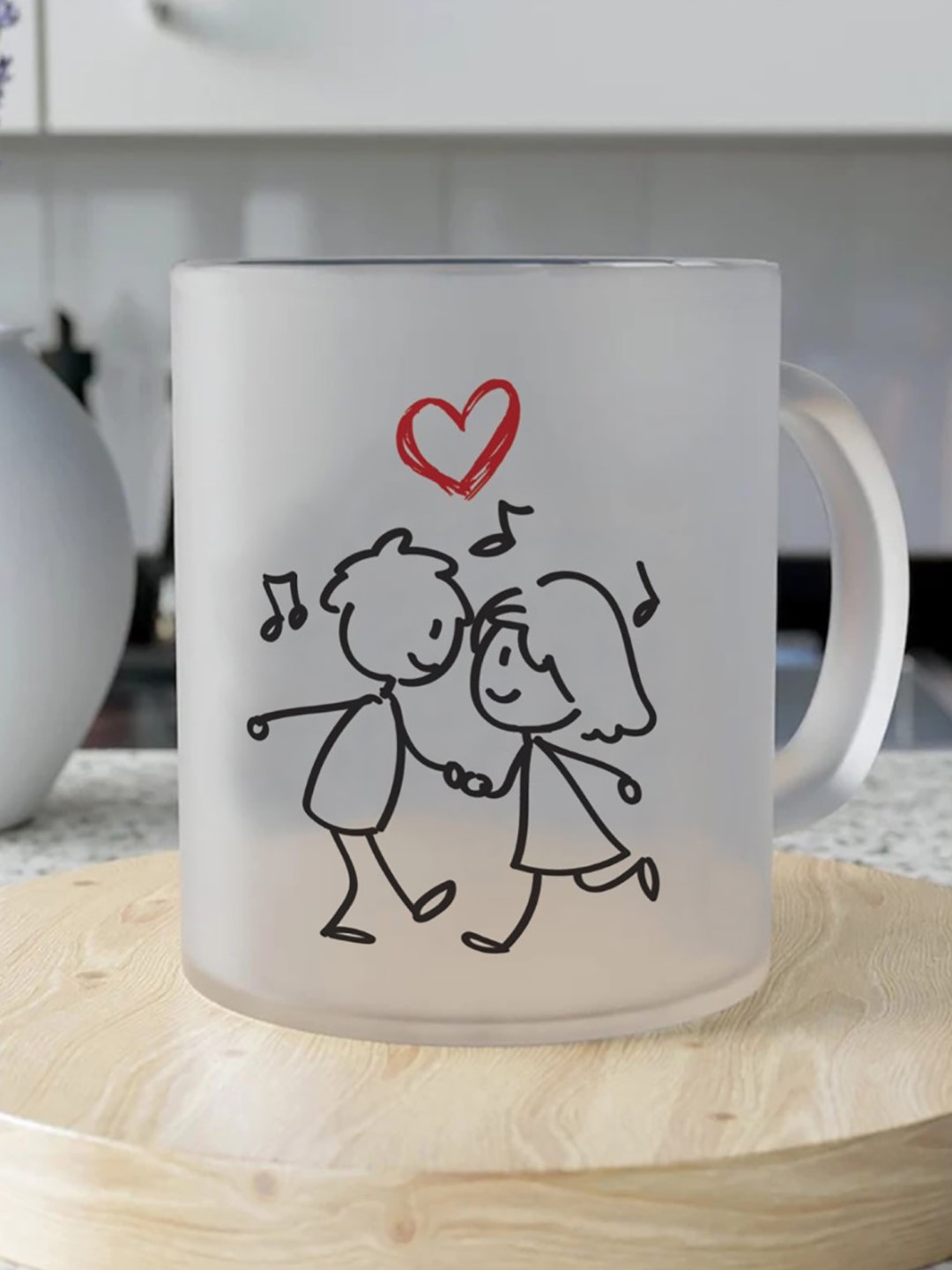 

Indigifts Valentine Day White & Black Glass Matte Mug 325 ml