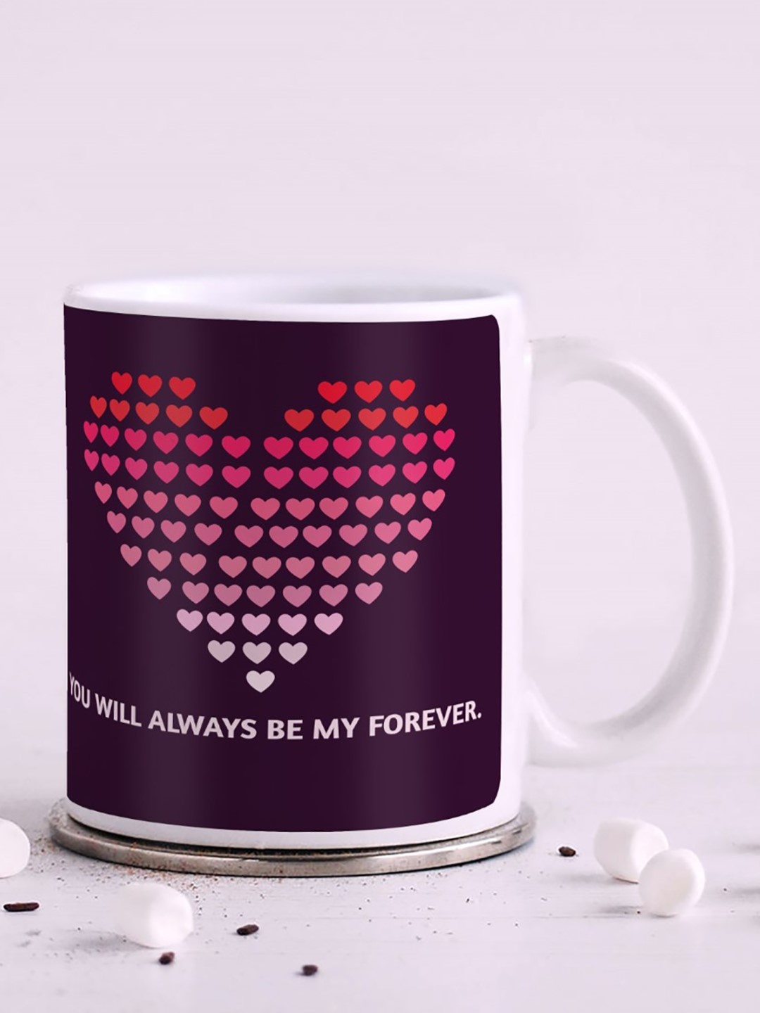 

Indigifts Valentine Gift Dark Purple & Pink Printed Ceramic Glossy Mug 325 ml