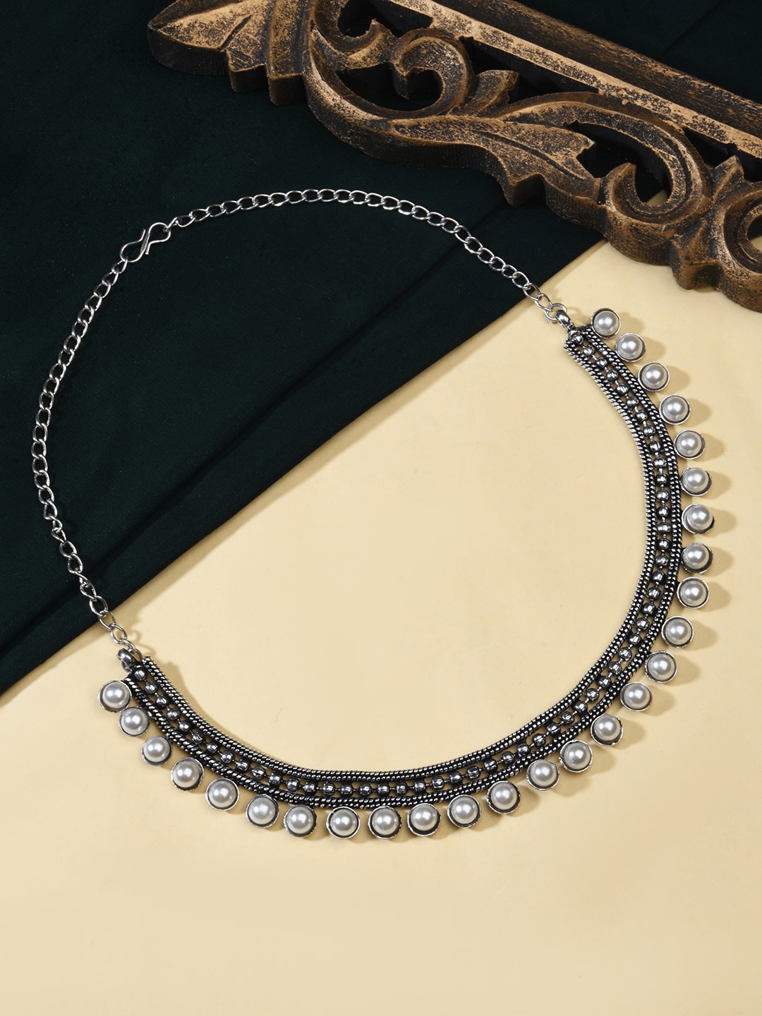 

Fida Silver-Plated Oxidised Ethnic Necklace, White