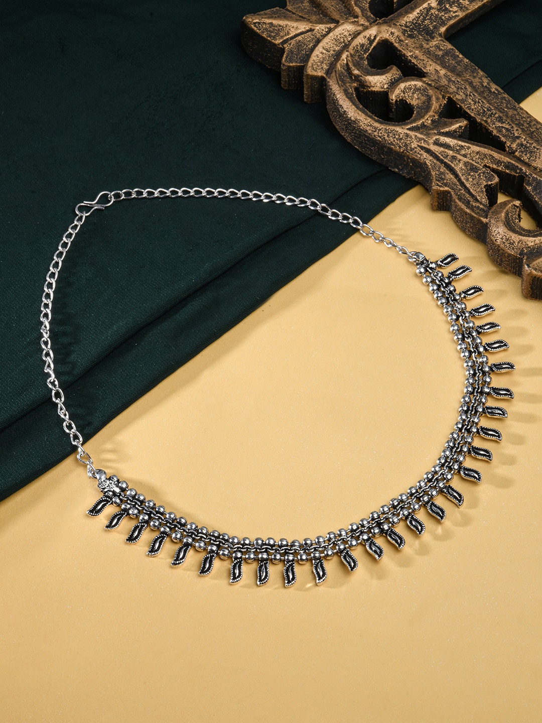 

Fida Silver-Plated Leaf Choker Oxidised Necklace