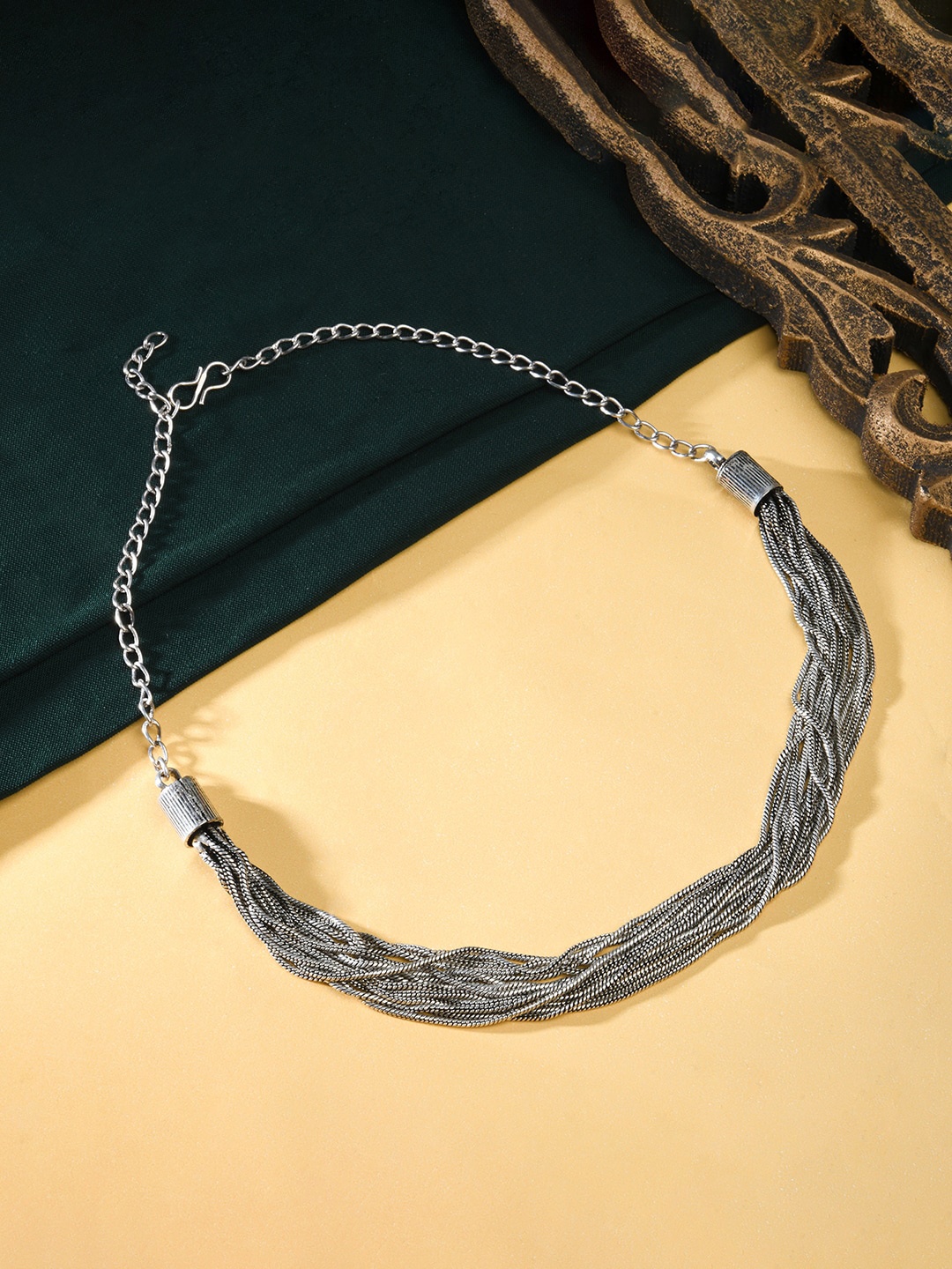 

Fida Silver-Plated Multi Strand Choker Oxidised Necklace