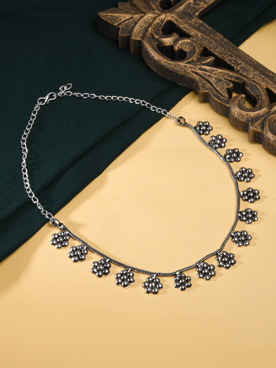 

Fida Silver-Plated Floral Choker Oxidised Necklace