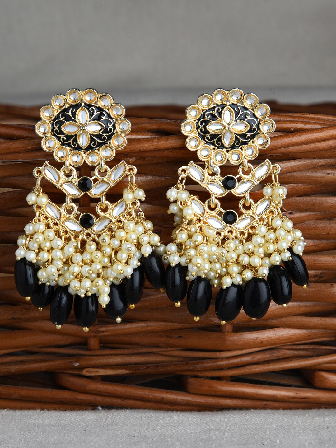 

Fida Gold-Plated Floral Drop Earrings, Black