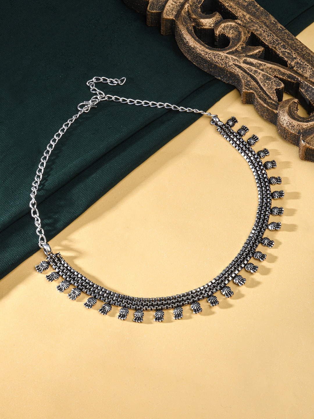 

Fida Silver-Plated Choker Oxidised Necklace, Black