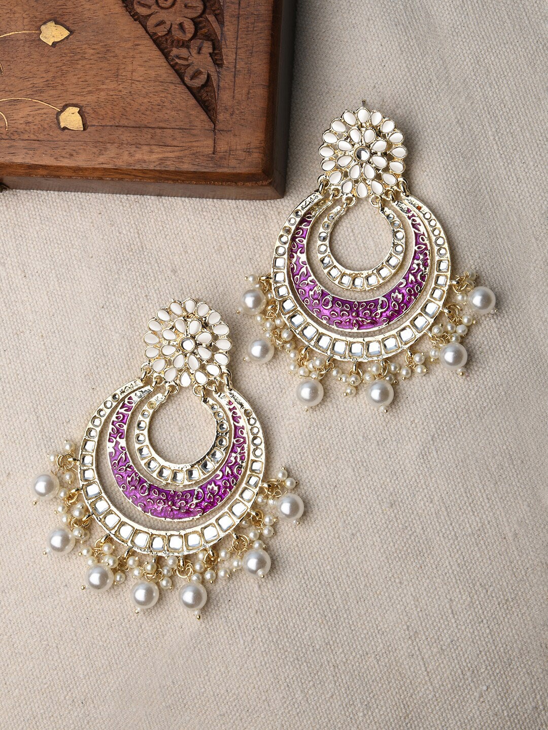 

Fida Meenakari Pearl & Kundan Studded Chandbali Earring, Purple