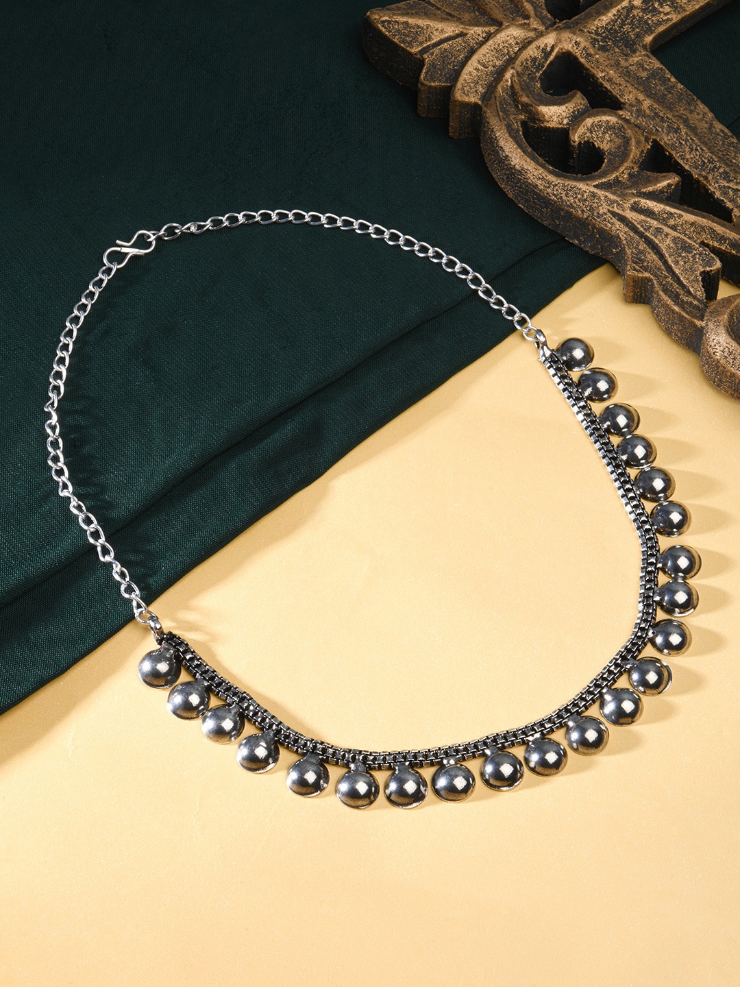 

Fida Silver-Plated Disc Choker Oxidised Necklace