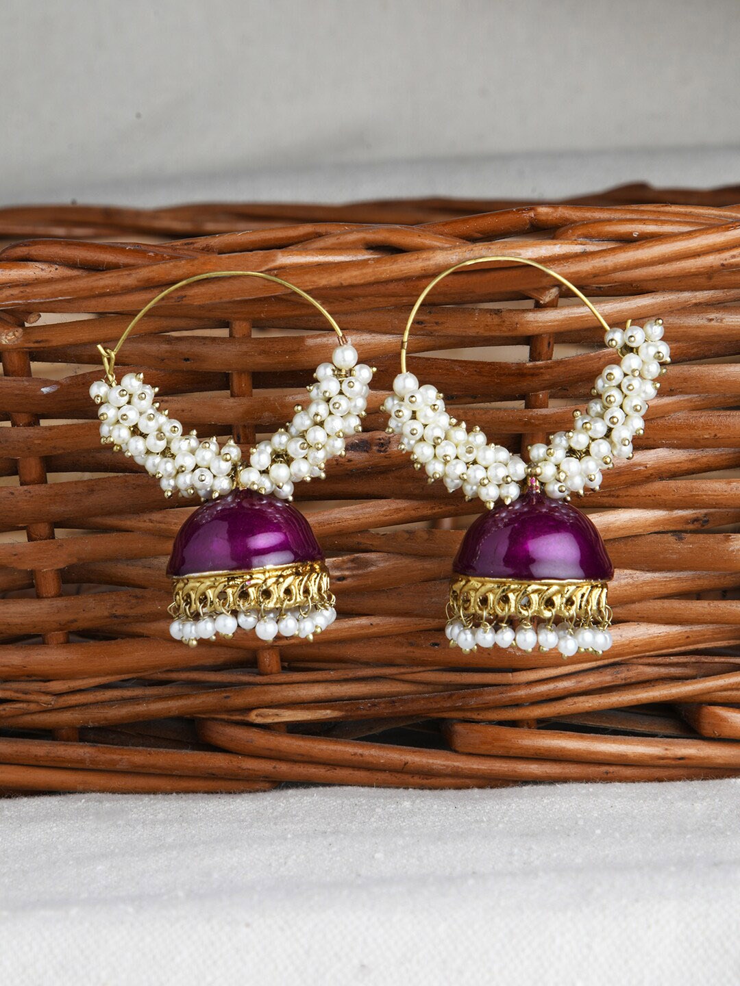 

Fida Ethnic Dome Shaped Hoop Jhumka Earrings, Purple