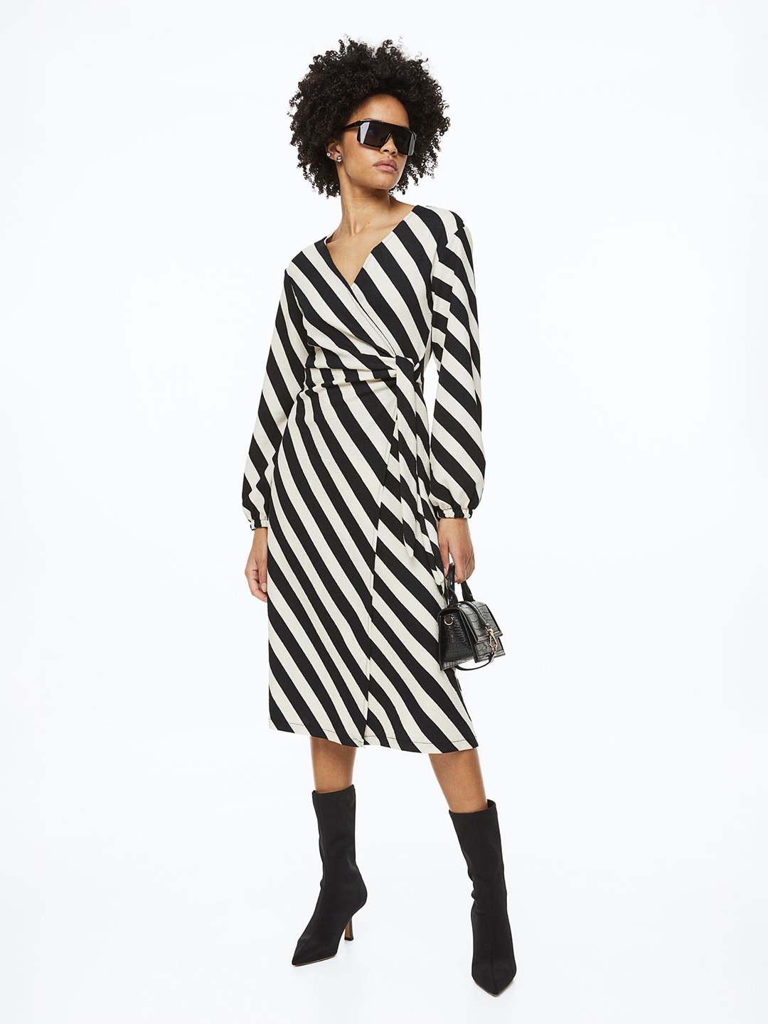 

H&M Balloon-Sleeved Wrap Dress, Black