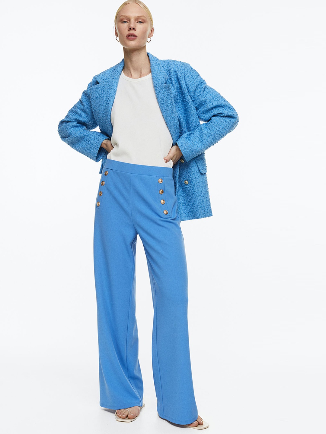 

H&M Women Button-Front Trousers, Blue