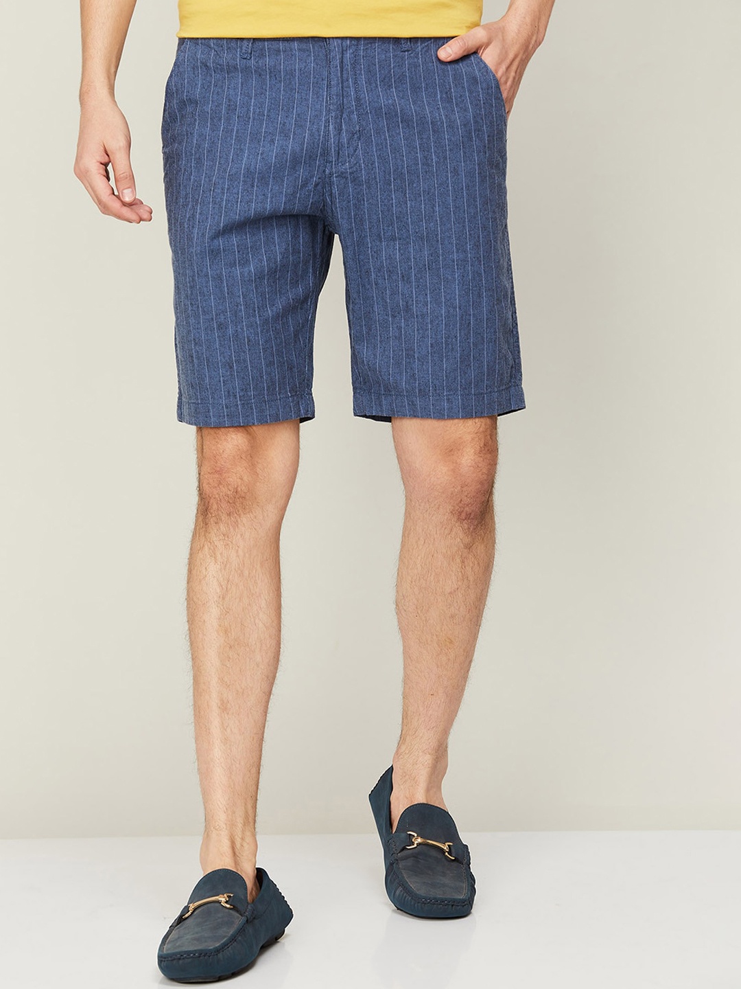 

CODE by Lifestyle Men Striped Cotton Regular Fit Shorts, Navy blue