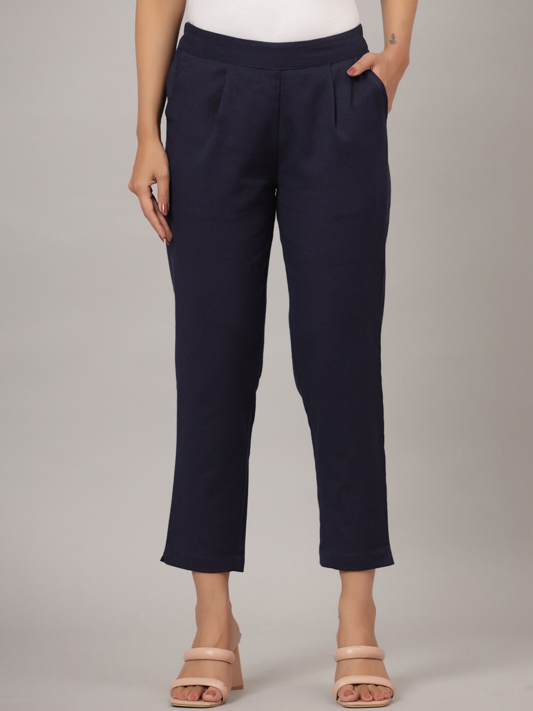 

CRAFTED FOR YOU Women Comfort Pleated Trousers, Blue