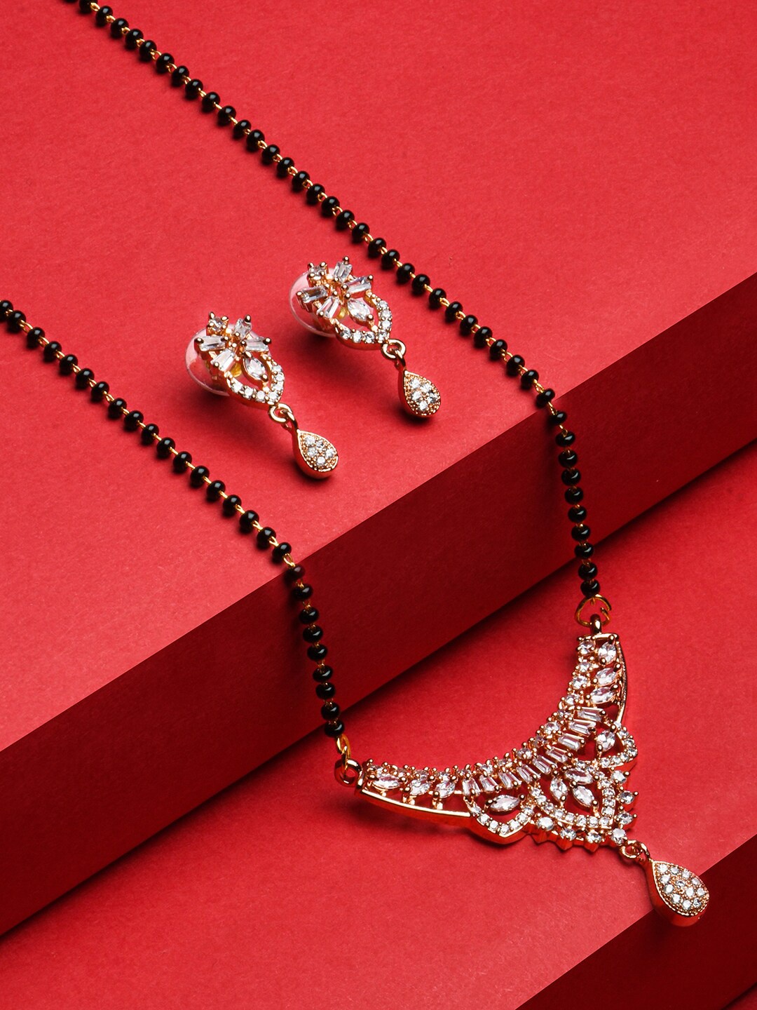 

Fida Rose Gold-Plated AD-Studded & Beaded Mangalsutra