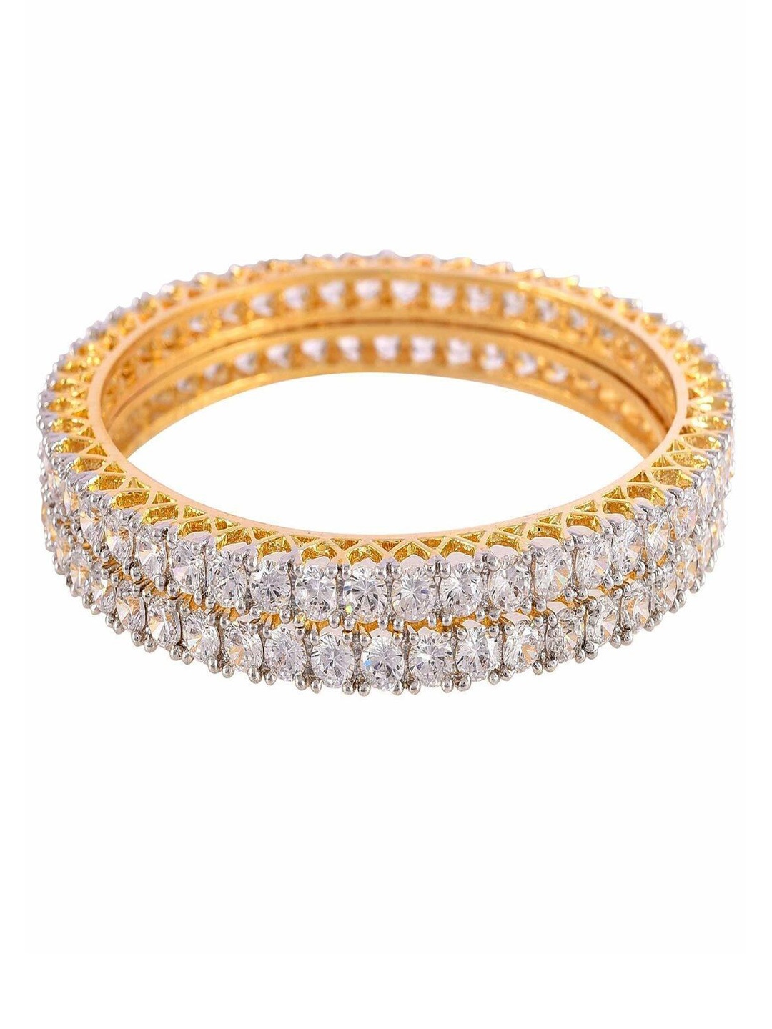 

Runjhun Set of 2 Gold-Plated AD Studded Alloy Bangles, White