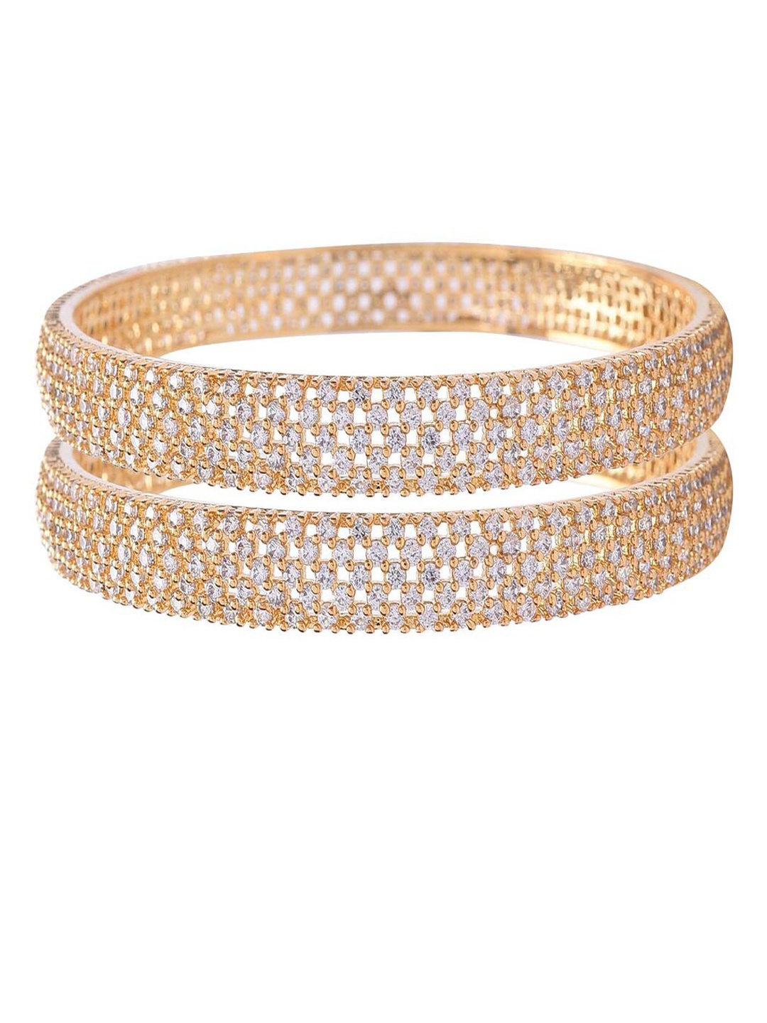 

Runjhun Set Of 2 Gold-Plated AD Studded Bangles, White