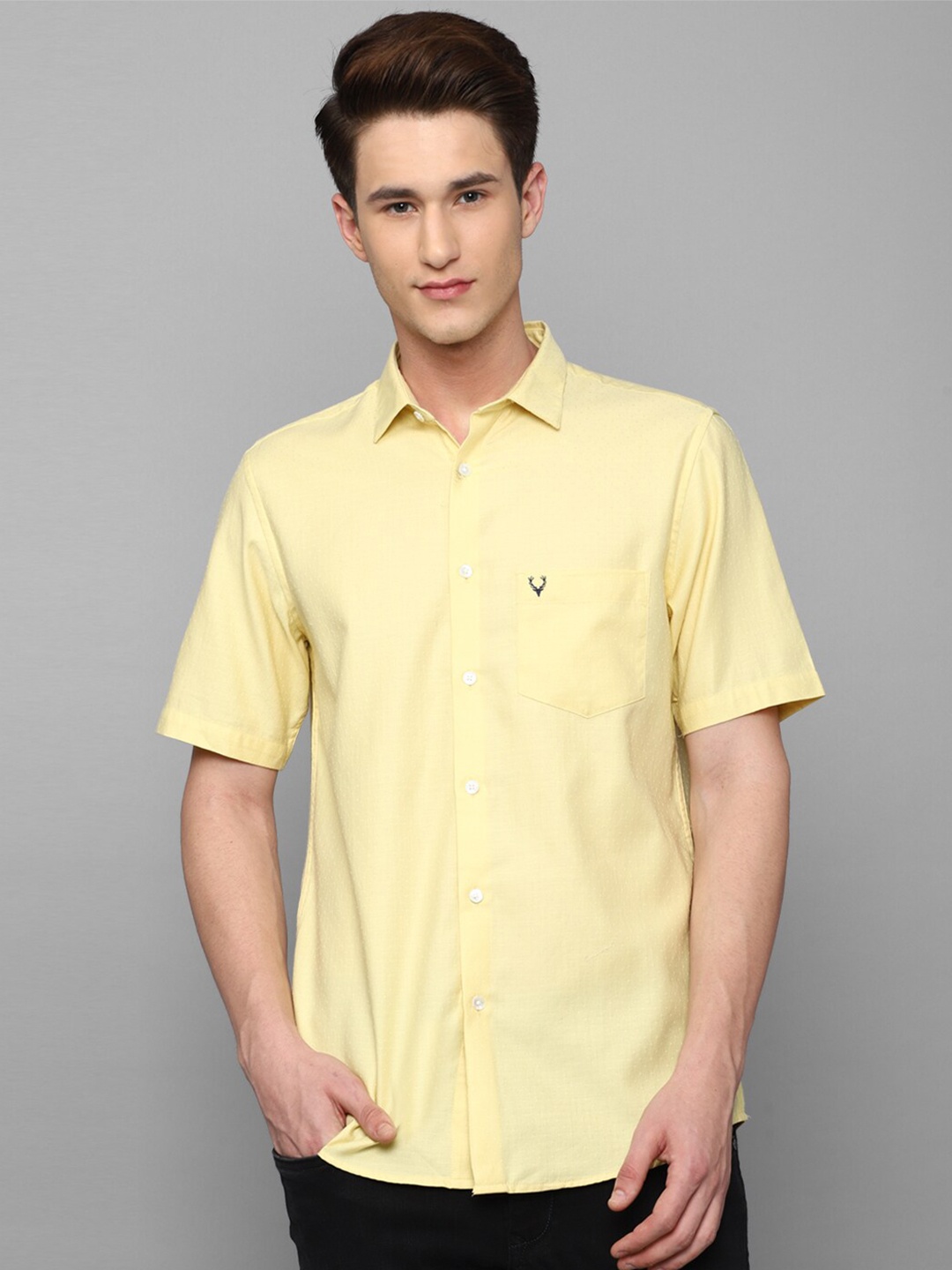 

Allen Solly Men Slim Fit Pure Cotton Casual Shirt, Yellow