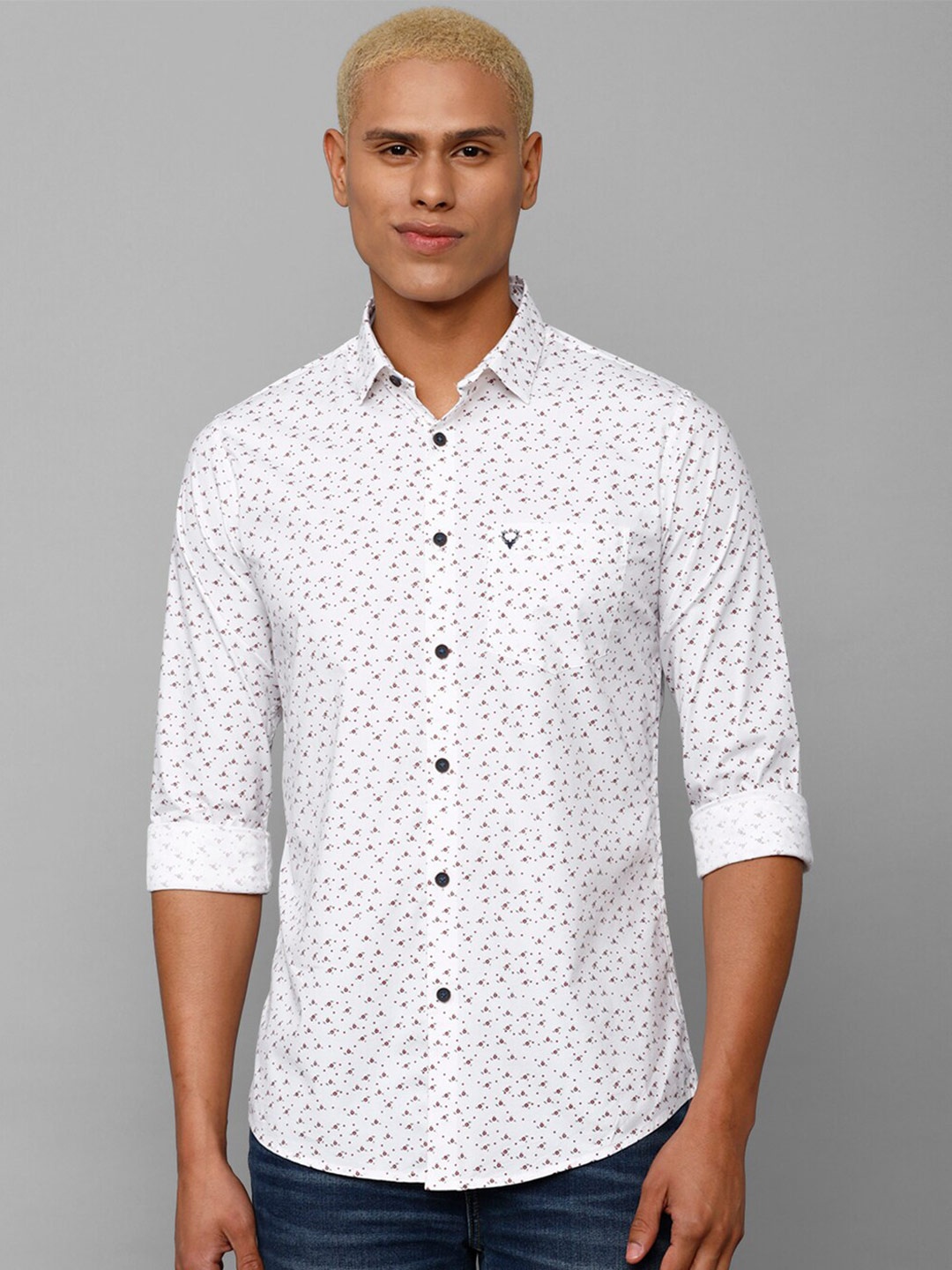 

Allen Solly Men Slim Fit Micro Ditsy Printed Casual Pure Cotton Shirt, White