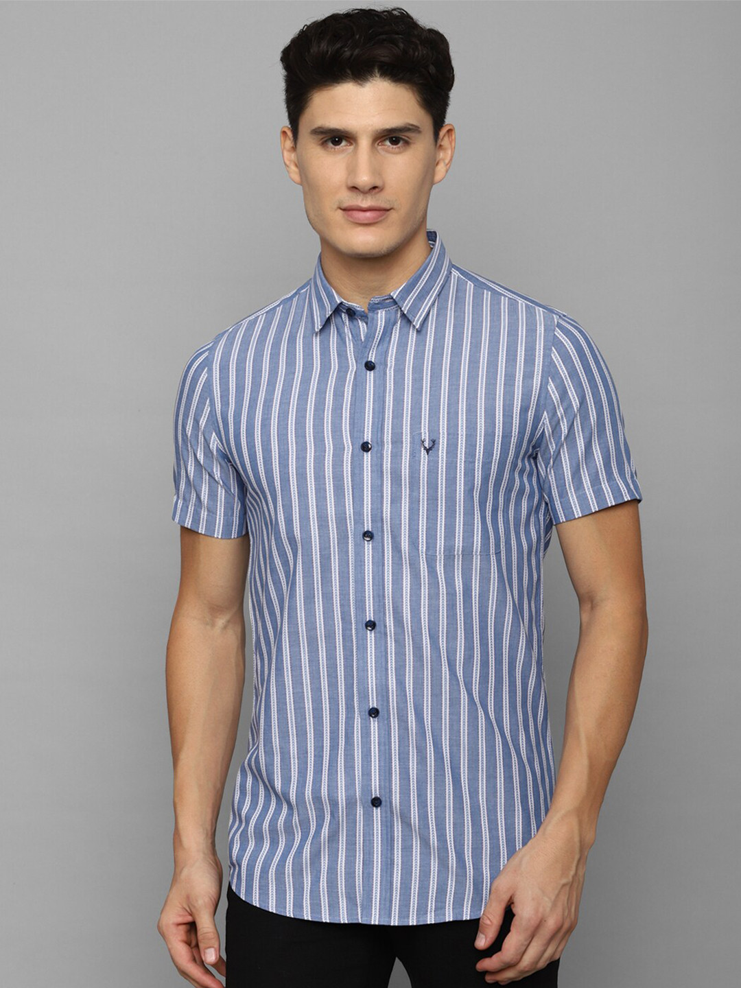 

Allen Solly Men Slim Fit Striped Casual Pure Cotton Shirt, Blue