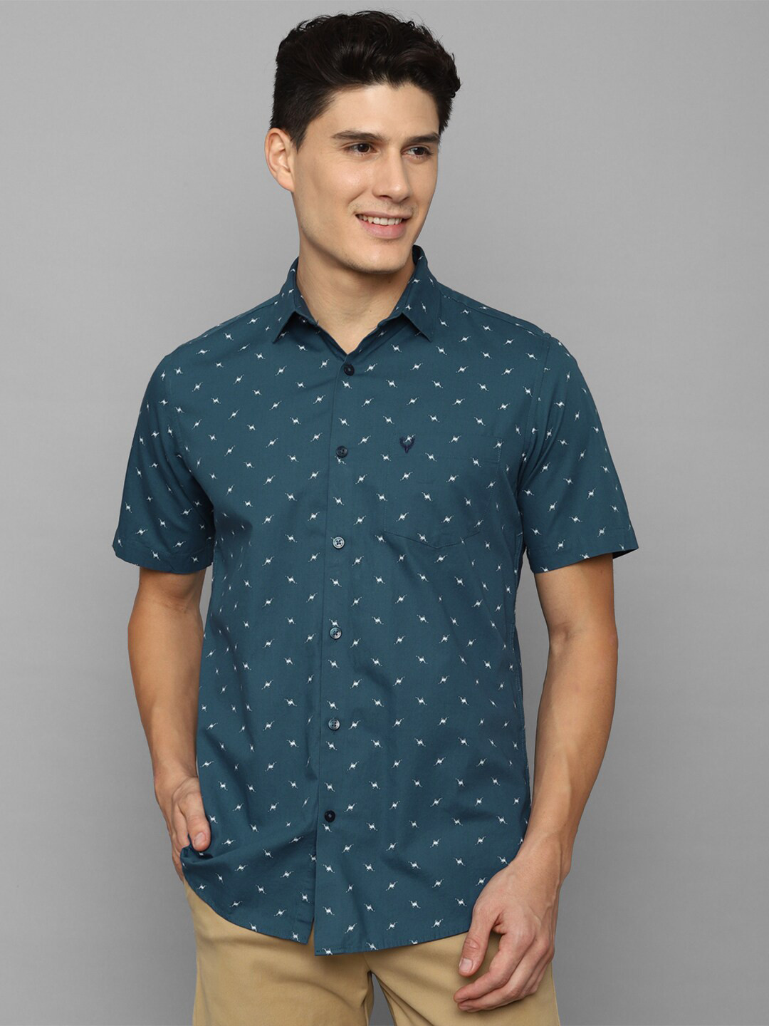 

Allen Solly Men Slim Fit Micro Ditsy Printed Casual Cotton Shirt, Teal
