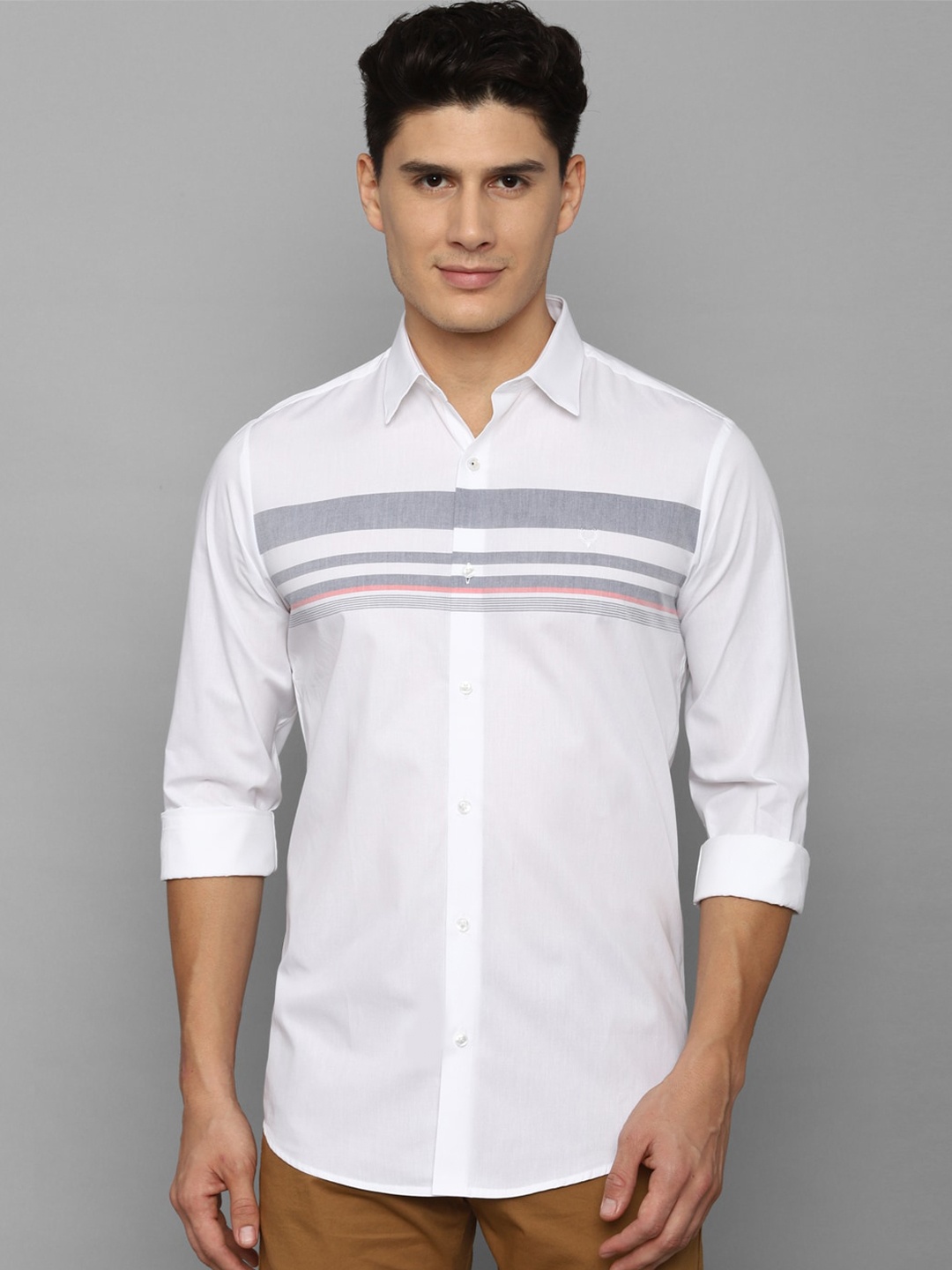 

Allen Solly Men Slim Fit Horizontal Stripes Pure Cotton Casual Shirt, White