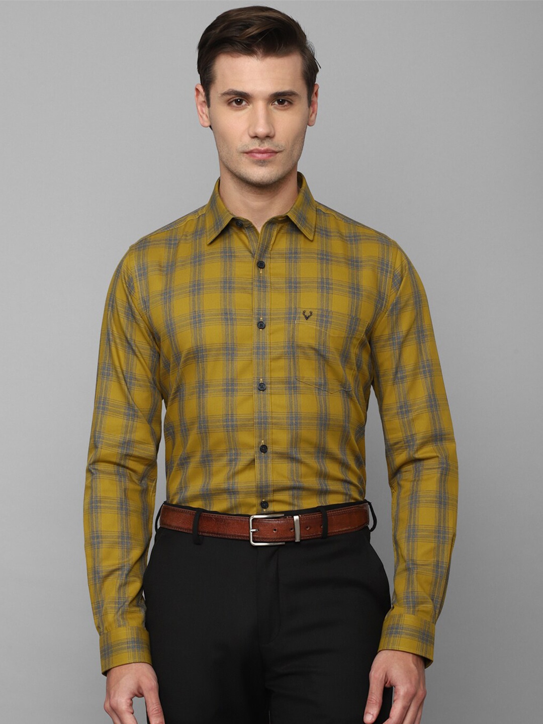 

Allen Solly Men Slim Fit Checked Formal Cotton Shirt, Mustard