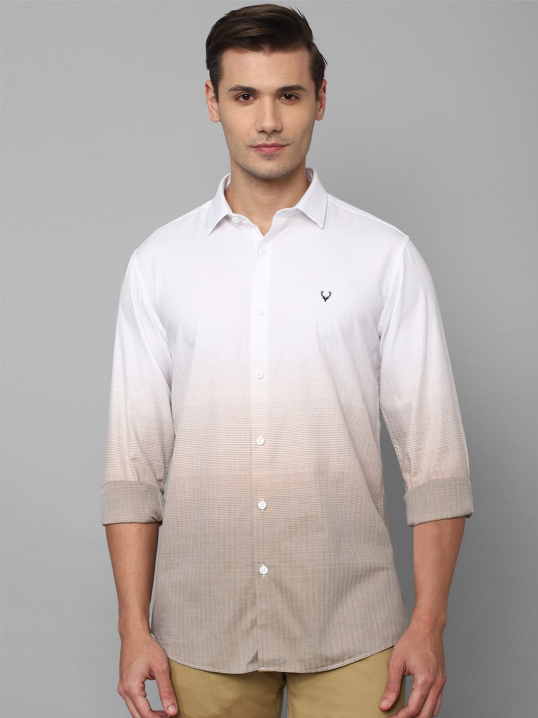 

Allen Solly Men Slim Fit Horizontal Striped Pure Cotton Casual Shirt, White
