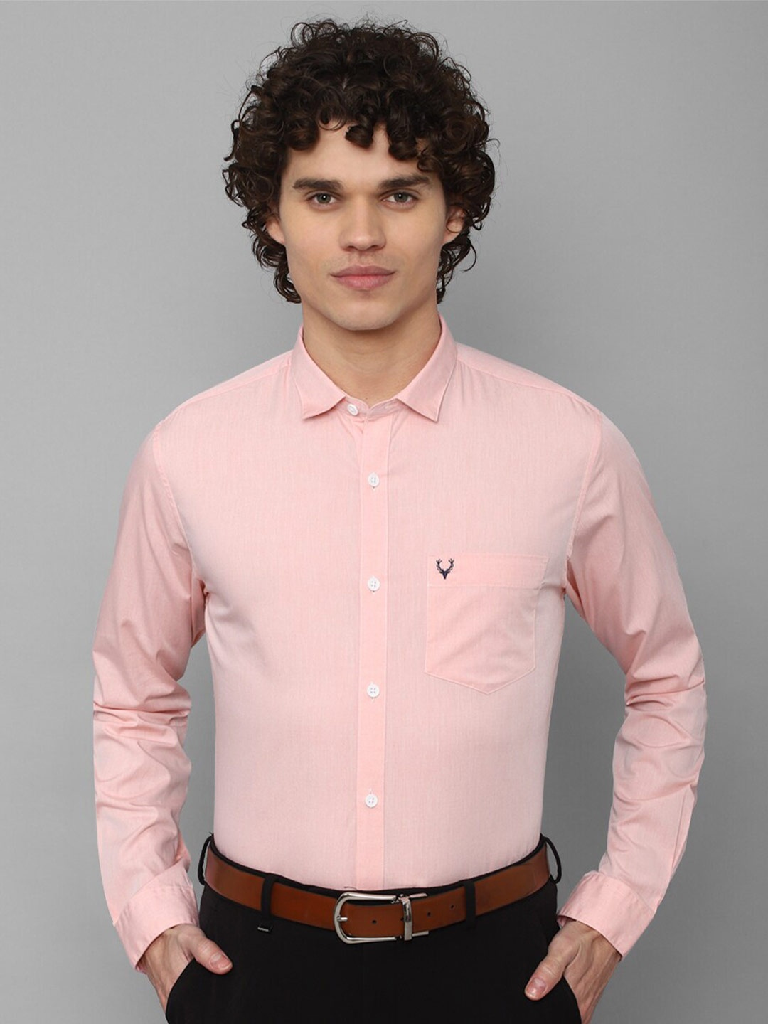 

Allen Solly Men Pink Slim Fit Pure Cotton Formal Shirt, Peach