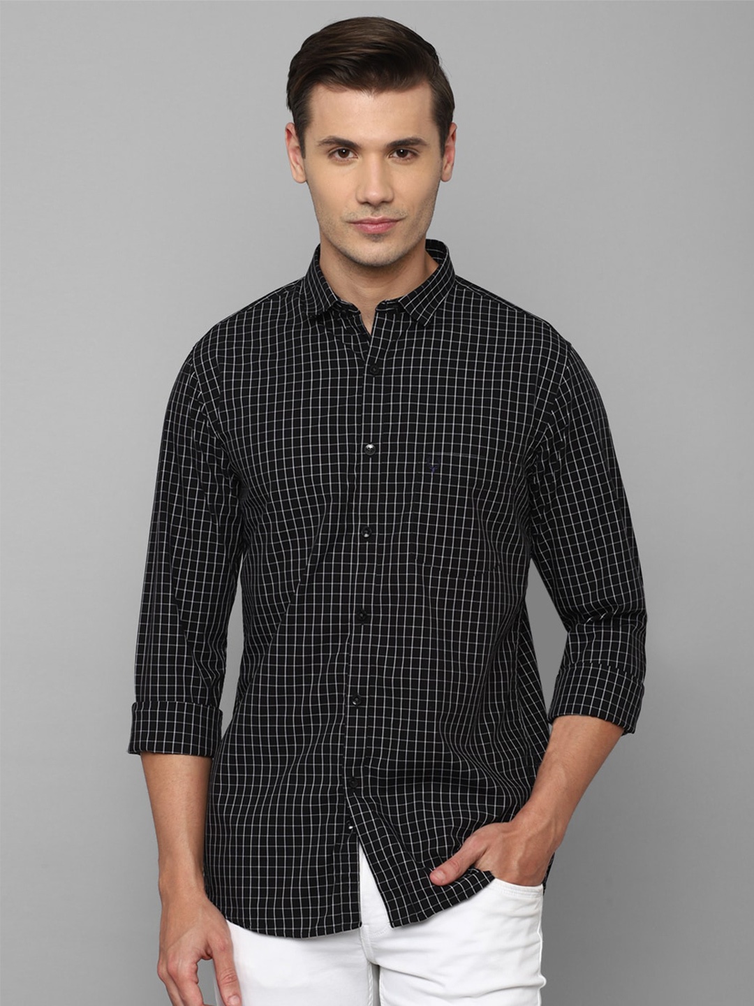 

Allen Solly Men Slim Fit Grid Tattersall Checked Casual Pure Cotton Shirt, Black