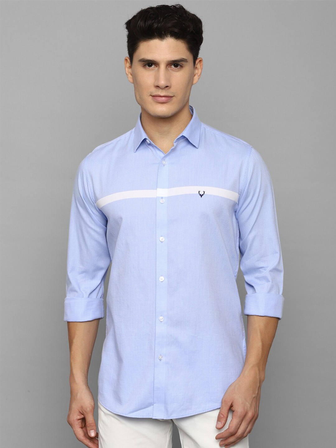 

Allen Solly Men Slim Fit Horizontal Striped Casual Pure Cotton Shirt, Blue