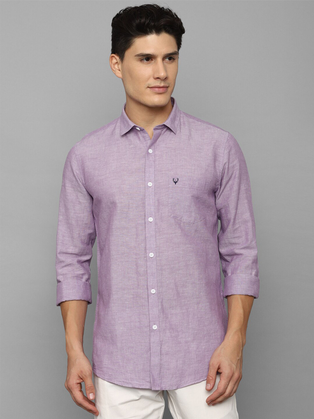 

Allen Solly Men Slim Fit Casual Cotton Linen Shirt, Purple