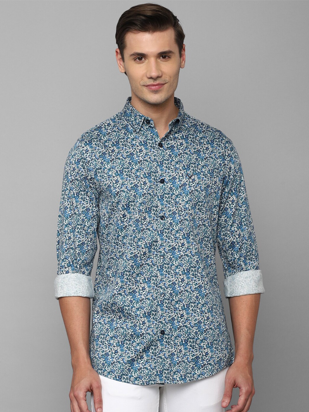 

Allen Solly Men Slim Fit Floral Printed Cotton Casual Shirt, Blue