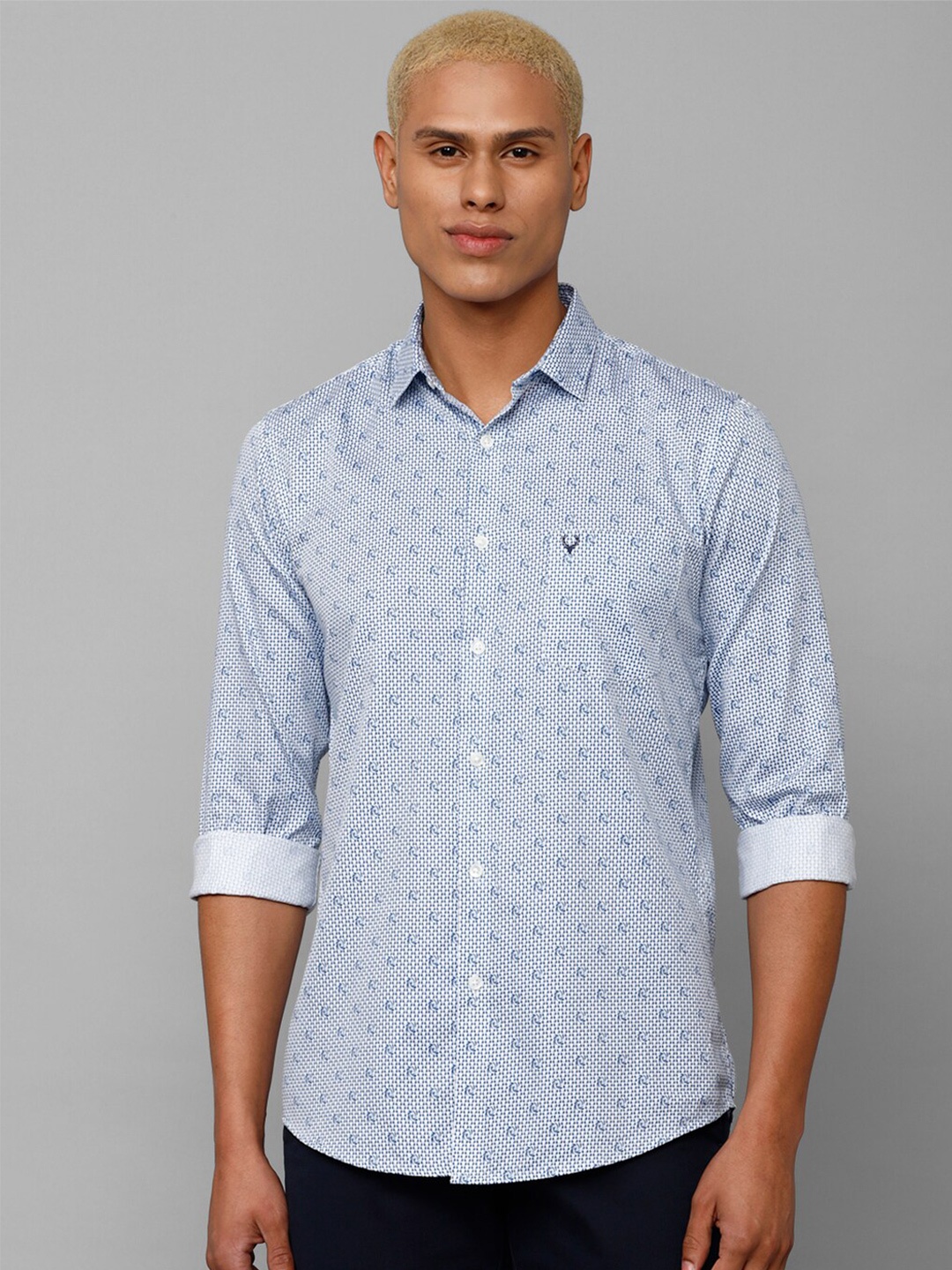 

Allen Solly Men Slim Fit Micro Ditsy Printed Cotton Casual Shirt, Blue